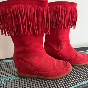 Skechers SKCH+3 Leather Suede Fringed hidden wedge Red boots Size 8